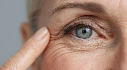 Aged woman applying natural remedies to reduce fine lines around the eyes
